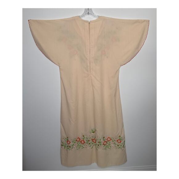Vintage Leandra Embroidered Floral Caftan peach Dress flutter sleeves medium - Picture 4 of 16